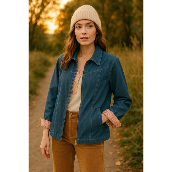 Vintage Alfred‎ Dunner Womens Sz 10 Denim Jacket Zip Up Western Style Jean Coat - Picture 2 of 15